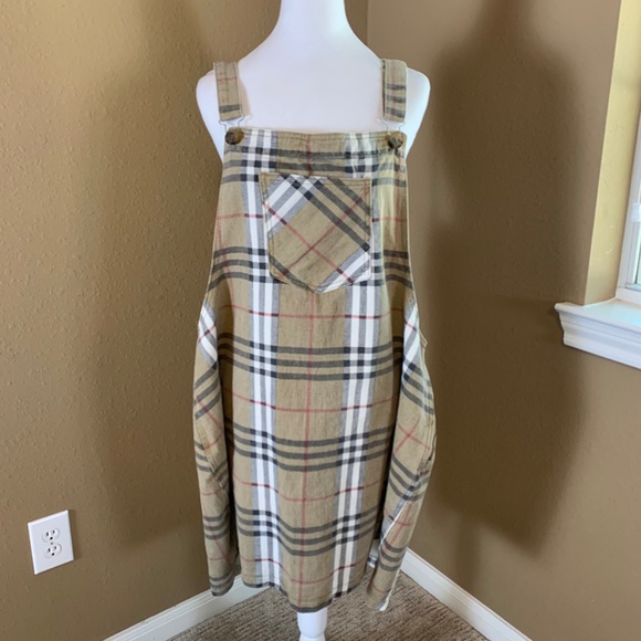 Boohoo Blue Plus Check Plaid Pinafore Dress Size 20 Oversized Overall Jumper - Picture 1 of 9